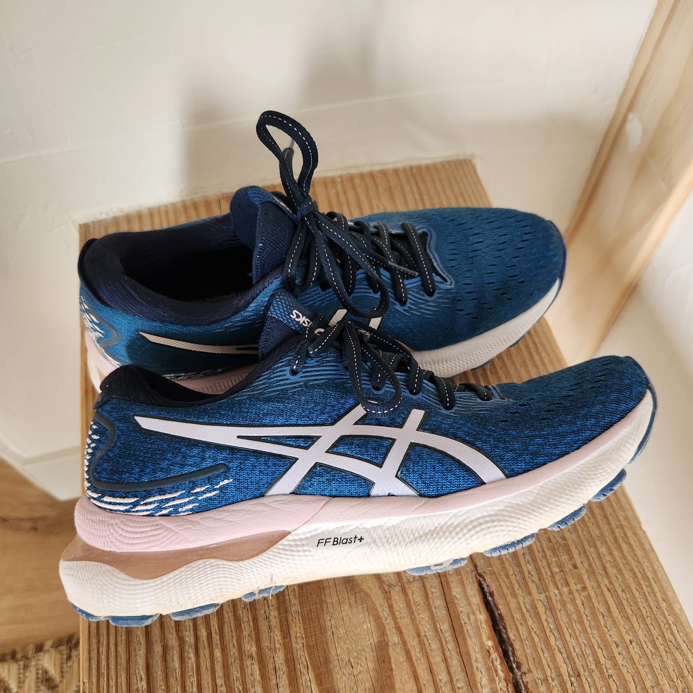 ASICS Women's Navy Blue and Light Pink Running Sneakers